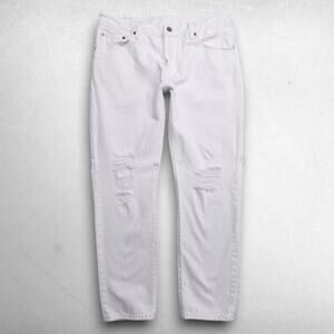 Levis 501 CT Cropped Tapered Jeans Distressed Button Fly Women 32 (actual) White